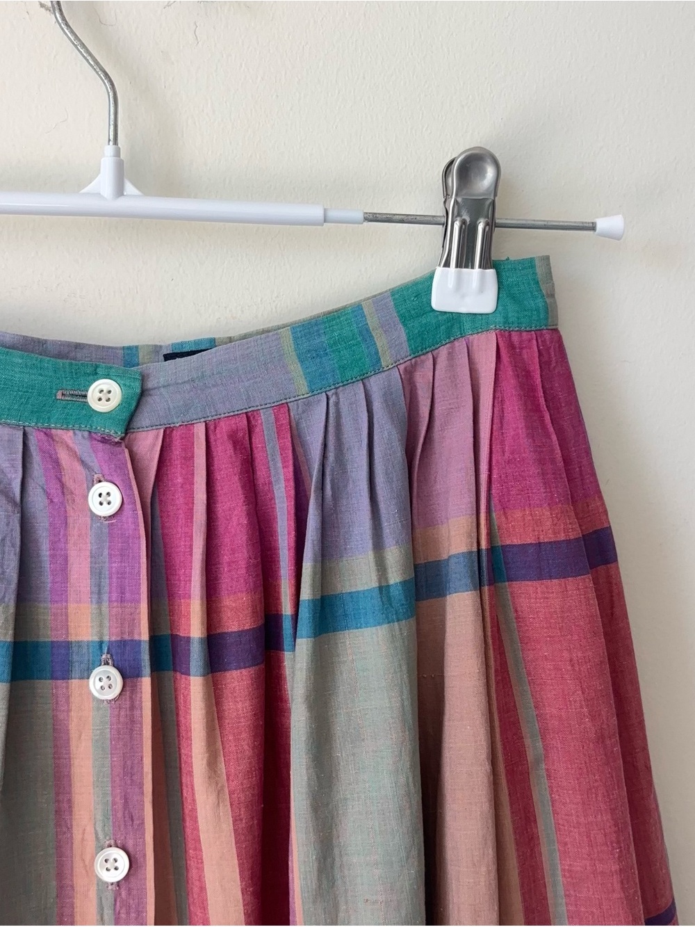 Ralph Lauren Madras Plaid Midi Skirt Sz 4 Hand Woven Rainbow 80s Blue Label - Picture 4 of 15